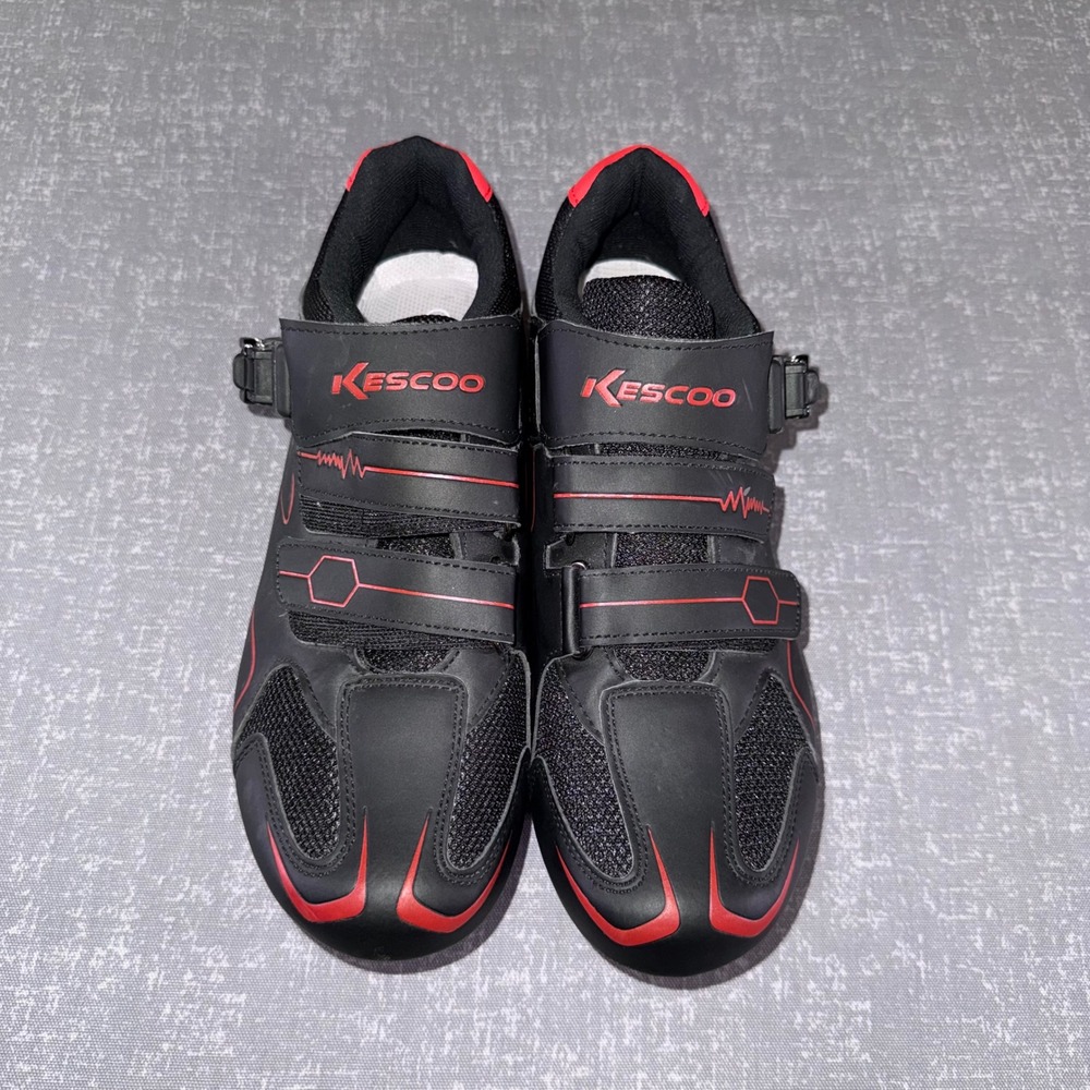 Kescoo Mens Cycling Shoes Size 46 Black Red Road Indoor Spin Bike Cleats 3-Bolt